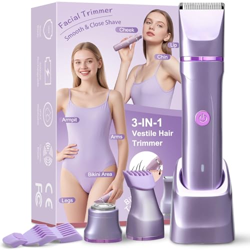 Image of Bikini Trimmer for Women, Electric Razor for Pubic Hair, Women's Foil Shaver,Rechargeable Shaver Removal with Snap-in Ceramic Blades,IP7X Washable Head,Wet and Dry Use,Purple