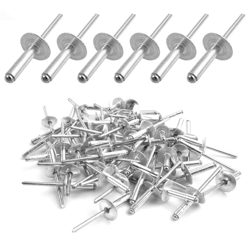 UIEXAY Remaches Ciegos De Aluminio, 4 X 10 Mm, Cabeza De Cúpula, 130 Unidades, Color Plateado Con Extremo Abierto, Para Metal, Madera, Plástico, Muebles, Coche, Conexión Y Fijación