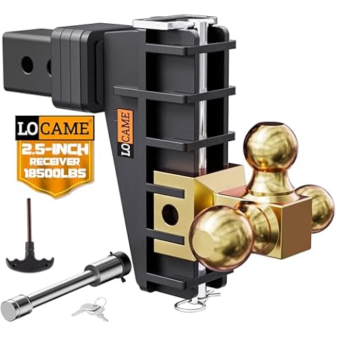 LOCAME Adjustable Trailer Hitch, Tri-Ball(1-7/8'', 2'', 2-5/16''), Fits 2.5 Inch Receiver, 6 Inch Drop Hitch, 18,500 LBS GTW, Heavy Duty Trailer Hitch for Truck, Gold, LC0082 Cover