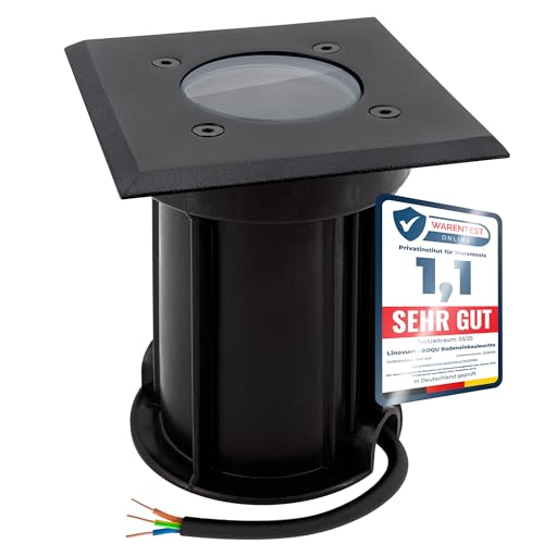 linovum BOQU Bodenstrahler Außen 230V schwarz mit GU10 Fassung - Boden Einbaustrahler IP67 eckig trittfest mit Anschlusskabel