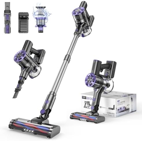 Cordless Vacuum Cleaner for Home, 80,000PRM Powerful 4 in 1 Lightweight Stick Vacuum with 2 Adjustable Suctions, Max 40 Mins Runtime, 2600mAh Rechargeable Vacuums (Grape Purple)