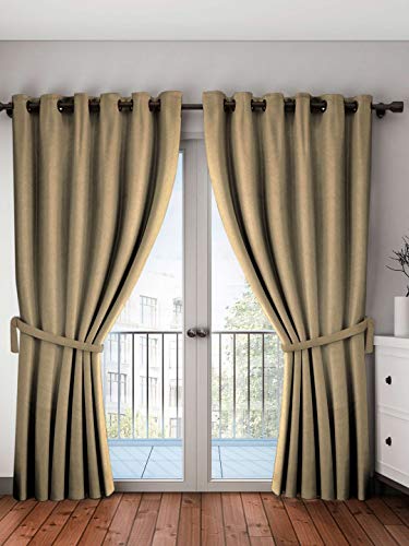 Image of Home Sizzler 1 Piece 100% Blackout Eyelet Polyester Long Door Curtain, 9ft, Beige