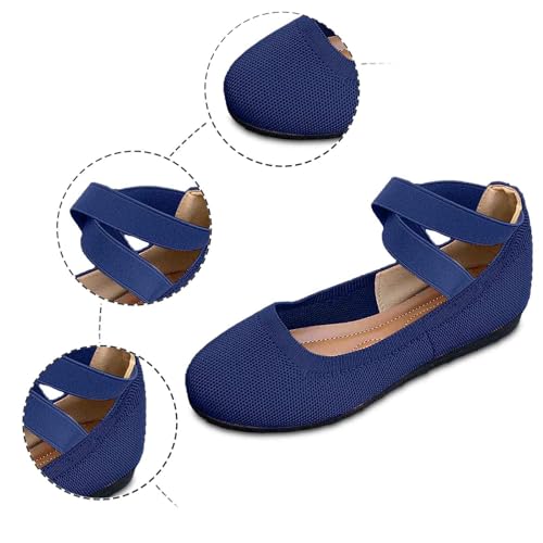 Women's Casual Ballet with Elastic Straps Comfortable Round Toe Slip On Shoes for Daily Wear Dressy Outfits2