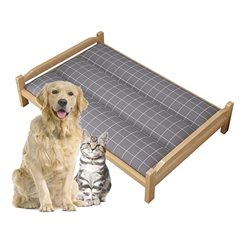 Dog Bed Cama Perro Cama para Perros Mediana Grande Elevada con Marco de Madera, Cuna Ligera para Mascotas de Interior y Exterior con Colchón Transpirable, para Mascotas de hasta 40 Kg / 88 Lbs Cover