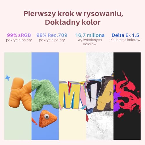 HUION Tablet graficzny Kamvas 13 Gen 3 z wyświetlaczem, antyrefleksyjnym, trawionym szkłem, PenTech 4.0, naciskiem pióra 16384, regulowaną podstawą, 13,3 cala Różowy