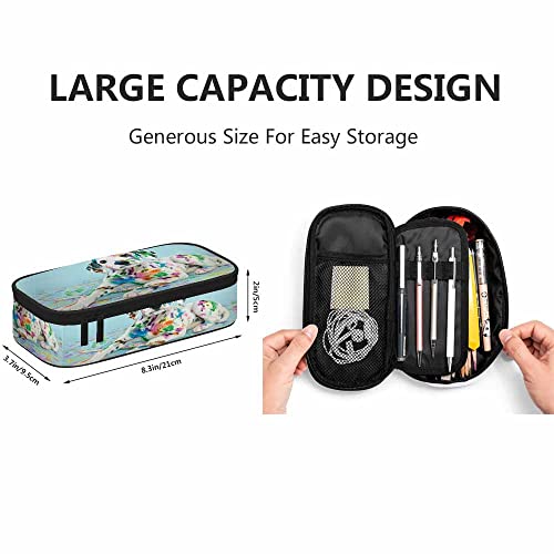 Image of Yekiua Cute Dog Pencil Pouch Painted Puppy High Capacity Pencil Case Stationary Bag Cosmetics Bag Colorful