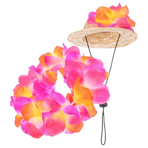 Disfraz hawaiano para perros con lei y sombrero miniatura 1
