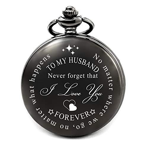 Gifts for Husband Pocket Watch with Chain, Husband Gifts from Wife on Wedding Day Anniversary Valentines Day Fathers Day Christmas (Romantic Gifts for Him)