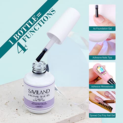 SAVILAND Gel Nail Kit with Curing Lamp: 500 pcs Stiletto Nail Tips 4 In 1 Glue Gels with Medium Stiletto Gel Nails Tip and Curing Lamp Acrylic Nails Art DIY Manicure Home Salon Gift