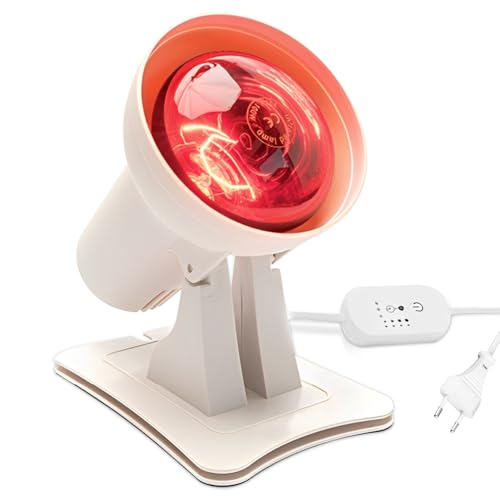 WDKXCN Rotlichtlampe, 150W Infrarotlampe, Rotlichtlampe Wärmelampe mit 4 Wärmestufen und 3 Zeitoptionen, Einstellbarer Winkel Rotlichtlampes Therapie, Infrarot Wärmelampe für Zuhause