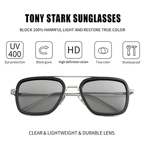 Image of Kursan Polarized Tony Stark Sunglasses for Men Women Vintage Square Metal Frame Iron Man and Spider-Man Eyeglasses