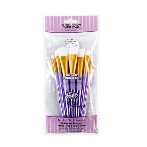 Royal and Langnickel RCC 308 Crafter's Choice Angular Taklon Variety Brush Set - White (Pack of 7)