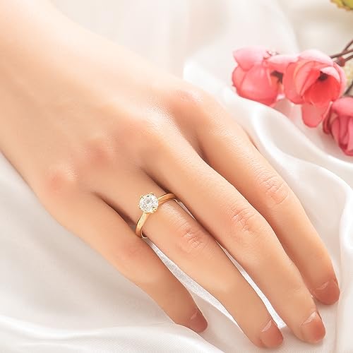 SecreTalk Moissanite Wedding Ring, Classic 1ct Engagement Ring for Women, 925 Sterling Silver with Gold Plated Moissanite Ring with Certificate of Authenticity2