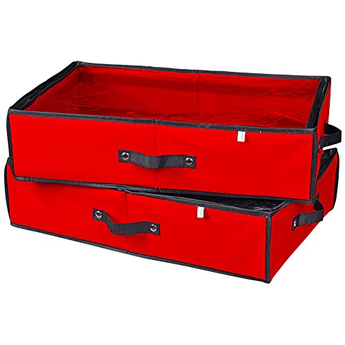 Propik 2 Pack Portable Christmas Figures Storage Box - Each Holds 4 Figurines Up To 16Inches - Large Adjustable Christmas Nutcracker Decorations Storage Containers - Clear Top, Foldable Design Xmas Decor Accessories Boxes (Red) #TOP6