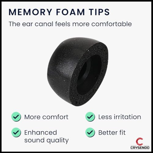 Image of Crysendo Soft Ear Tips for Jabra Elite 75t / 65t / Active / 7 Pro /Elite 3 / Elite 4 Earphones | Noise Isolating Replacement Memory Foam Eartips (2 Pairs - Small) (Black)