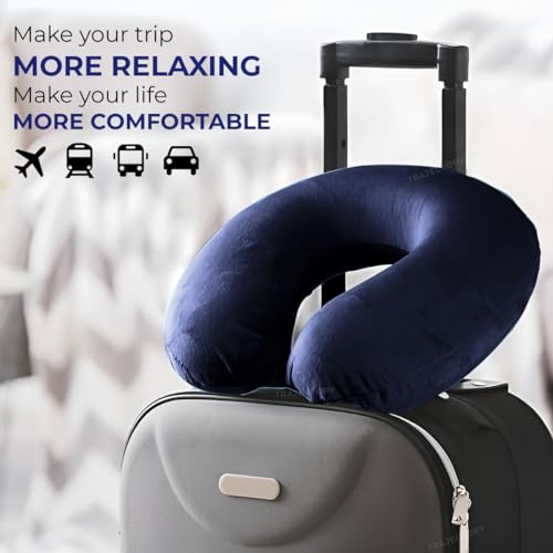 Image of Trajectory Travel Neck Pillow Rest Cushion for Travel and Sleeping in Plane Flight Car Train Airplane for Sleeping and Orthopedic Cervical Pain Blue