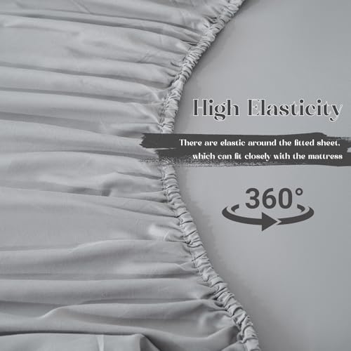 Image of Homiest 3-Pieces Ruffle Pillow Case & Fitted Sheet Set, Grey Queen Sheets with 2 Ruffled Pillow Shams, 15 Inch Deep Pocket, Cute & Coquette Microfiber Bed Set for Decorating Bedroom Hotel