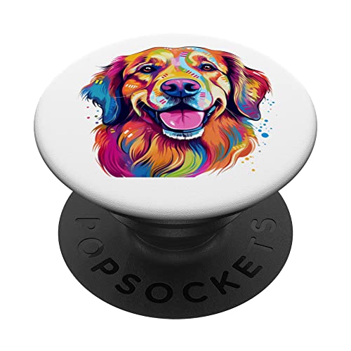 Colorful Golden Retriever with big eyes Portrait Pop Art PopSockets