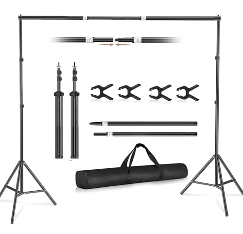 Fatazoii Foto Hintergrund Ständer 2x3m, Verstellbarer Fotohintergrund Ständer mit Ausziehbare Querstange und 4 Klemme, Hintergrundsystem für Fotostudio, Produkt Porträt Fotografie, Video
