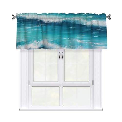Gardinkappor för fönster kök kappa mörkläggningsgardiner turkos strand original sjölandskap liten fönsterbehandling korta fönsterkappor gardin för vardagsrum badrum 137 cm x 45 cm 1 panel