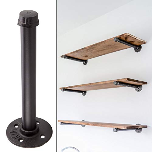 Industrial Pipe Shelving Brackets 8 inch - Set of 4, Rustic Pipe Shelf Brackets with Iron Fittings, Flanges and Pipes for Vintage Furniture Decor, Wall Mounted DIY Bracket, Clothing Rack Hardware