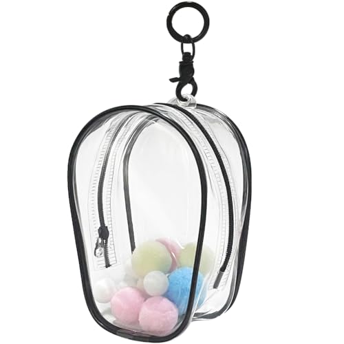 YUYAKESHI 痛バック 防塵ケース ぬいポーチ 頭でっかち型 見せバッグ 外出 人形入れ 10cmぬいぐるみ用 透明 綿人形用 キーホルダー付 13cm高(ブラック)