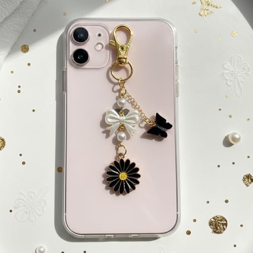 Image of SNOWY SHOP Korean Silver Bow Phone Charm - Cute Heart & Starfish Pendant | Aesthetic Korean Mobile Chain, Bag Hanging & Keychain Jewelry for Girls & Women