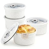 9 oz Ramekins with Lids, Creme Brulee Ramekins Oven Safe, Small Ceramic Serving Bowls Dessert Bowls, White Custard Cups for Baking, Dipping Sauce Cups, Pinch Bowls Ideal for Gifts, Set of 4