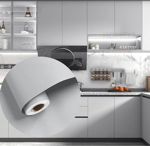 Image of HOME13 Light Gray Wallpaper Matte Light Gray Contact Paper Decorative Peel and Stick Wallpaper for Cabinet Table Door Waterproof Vinyl Self Adhesive (24inches by 72inches, Light Grey Matte Wallpaper)