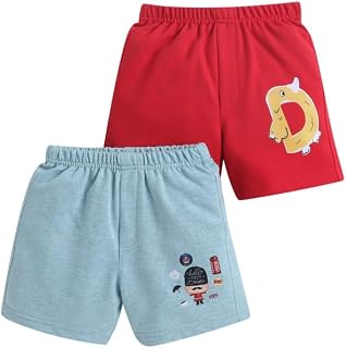 BUMZEE Boys Cotton Solid Color Placement Print Above Knee Length Regular Shorts Pack of 2 Price In India
