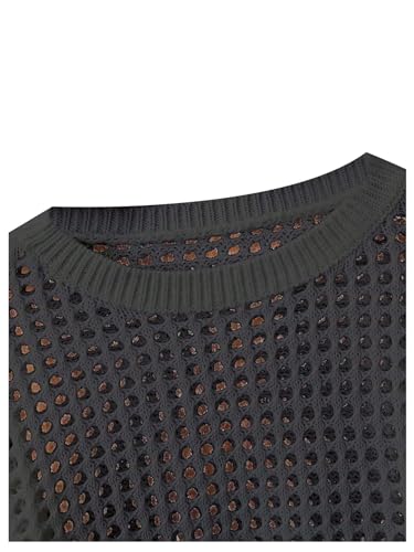 WDIRARA Girl's Round Neck Long Sleeve Hollow Out Sweater Sheer Pullovers Top3