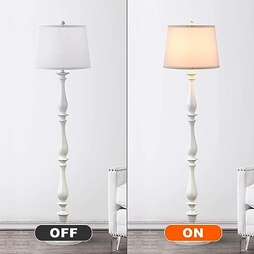 White Lamp Shades Set of 2, 10 x 12 x 9 inch (Medium Size), Drum Lampshades with 8 inch Harp, Fabric Lamp Shade Replacement for Table Lamp and Floor Lamp, Linen Cloth Lamp Cover, Assembly Required