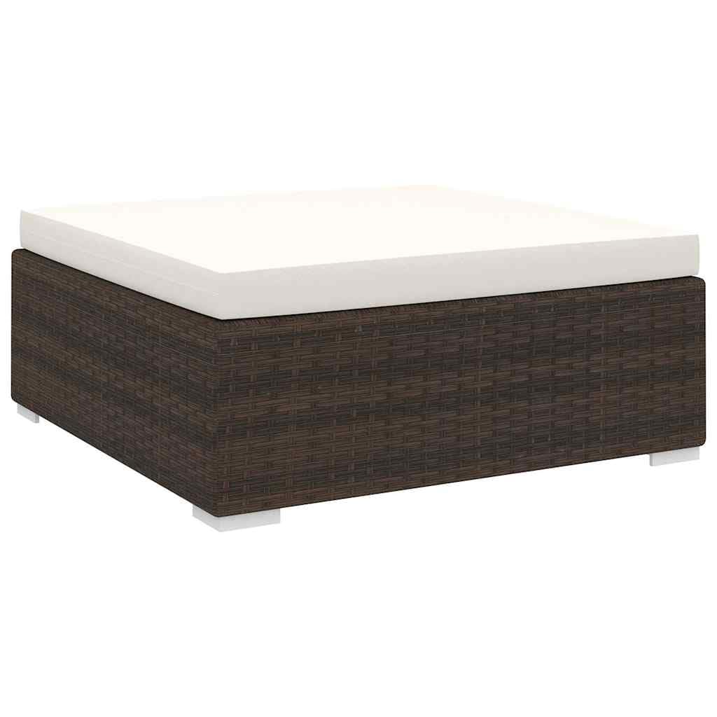 Modułowy podnóżek z poduszką, rattan PE, brązowy, 70 x 70 x 26 cm, odporny na warunki atmosferyczne, malowana proszkowo rama stalowa, zdejmowana tapicerka, elastyczny do ogrodu, na taras