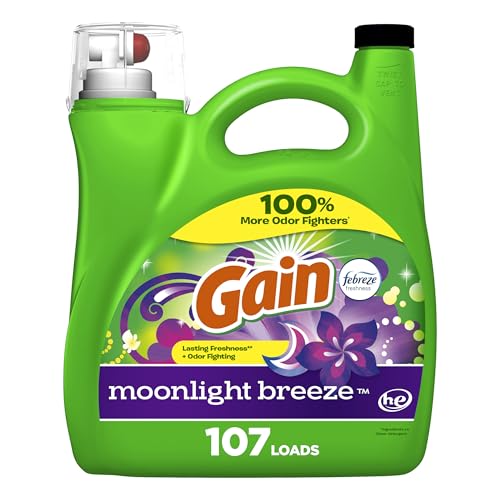 Gain Liquid Laundry Washing Detergent, Moonlight Breeze Scent 154 fl oz, 107 Loads, Lasting Freshness + Powerful Cleaning and Odor Fighting ingredients