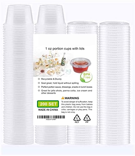 Tashibox 200 Sets Of 1Oz Disposable Plastic Jello Shot Cups With Lids, Souffle Portion Container, 1 Ouncec Clear #TOP5