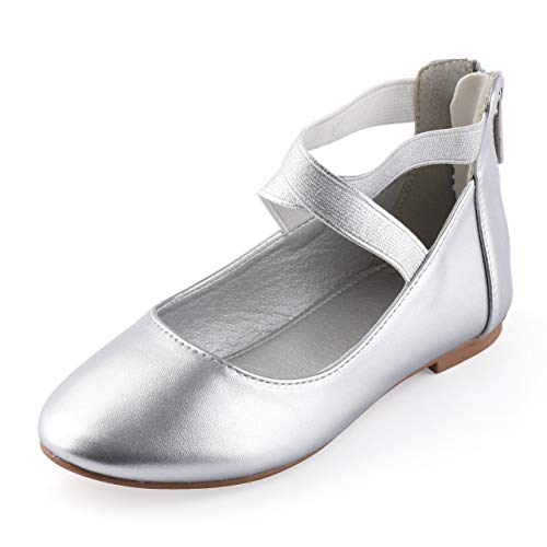 Nova Utopia Toddler Little Girls Dress Ballet Elastic Ankle Strap Flat Shoes,Nf Utopia Girl Nfgf316 Silver 3 #TOP22