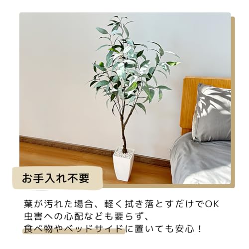 RAKU フェイクグリーン 人工観葉植物 140 cm ユーカリ 観葉樹 お手入れ不要 花粉 虫害の心配なし リアルな枝 自然な葉っぱ パーライト 陶器風鉢 インテリア オフィス 引越し お祝い (ユーカリ) [4]
