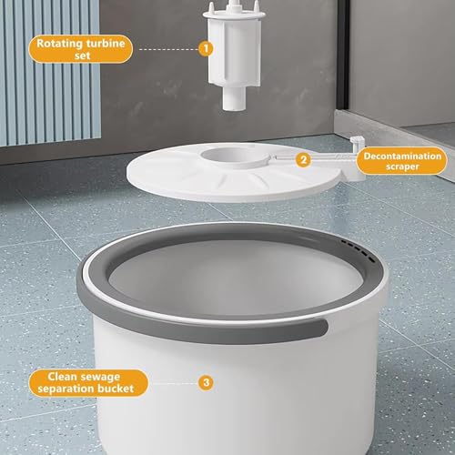 Image of Spin Mop for Home Cleaning Floor / 360 Rotating Mops for Floor Cleaning Deluxe System ๐๐๐ฅ๐ ๐๐๐ฉ๐๐ซ๐๐ญ๐ข๐จ๐ง Dirty and Clean Water System 2Pcs Reusable Microfiber Pad (White)