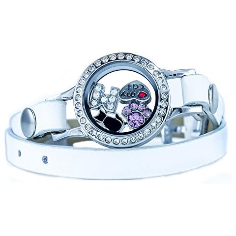 BG247 Stainless Steel Floating Locket Bracelet with 6 Charms and 3 Leather Bracelets (Rhinestone) Cover