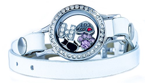 Bg247 Stainless Steel Floating Locket Bracelet With 6 Charms And 3 Leather Bracelets (Rhinestone) #TOP22