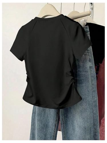 Girl's Letter Graphic Tees Crewneck Short Sleeve Fitted T Shirts Preppy Summer Tops2