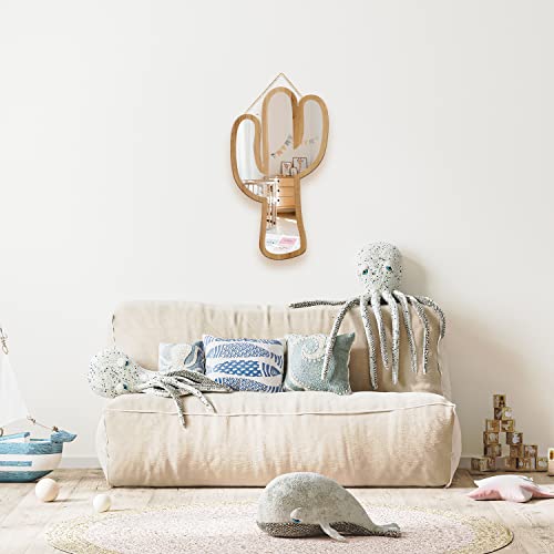 Cute Cactus Patterned Silver Natural Wood Framed Acrylic To Hanging Wall Mirror Decorative Stickers Baby Kids Teen Room Nursery Bathroom Bedroom Livingroom Decoration #TOP7