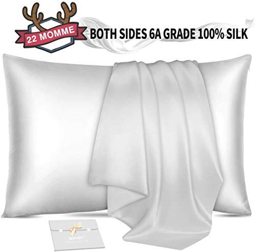 Winjoy Silk Pillowcase for Hair and Skin,100% Natural Mulberry Silk Pillowcases with Hidden