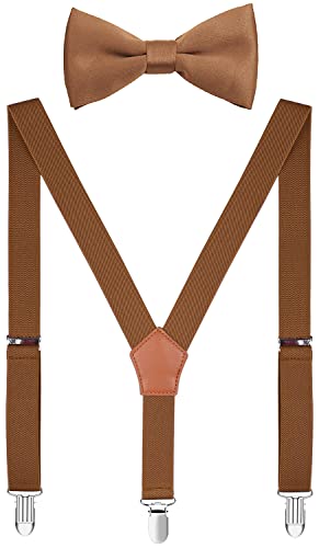 Image of Men's Boys' Bow Tie and Suspenders Set Y Shape Adjustable Elastic