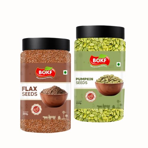 Image of BOKF Premium Pumpkin & Flax Seeds Combo | Superfood Mix | 150g Each Pack | High Protein & Fiber | Healthy Snack & Weight Management.
