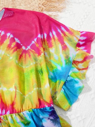 Milumia Girl's Tie Dye Mesh Beach Coverups Ruffle Swimsuit Swimwear Cover Up4