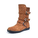 Botas Mujer Invierno Calentar Piel Forro Planos Botines Nieve Ante Botita Medianas Ankle Boots Antideslizante Elásticos Comodos Marrón 42