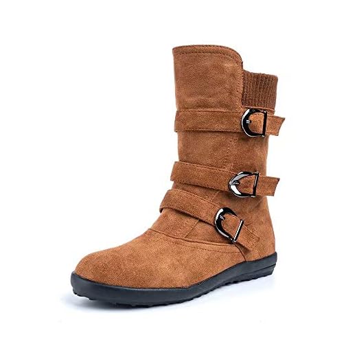 Botas Mujer Invierno Calentar Piel Forro Planos Botines Nieve Ante Botita Medianas Ankle Boots Antideslizante Elásticos Comodos Marrón 42