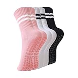 BONANGEL Pilates Socks with Grips for Women, 3 Pairs Womens Grippy Yoga Ballet Barre Hospital Gym Athletic Socks