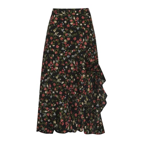 Womens Boho Peplum Slit Maxi Long Midi Knee High Floral Print Loose Fit Skirts for Women Chiffon 2025 Y2K2